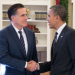 President Barack Obama and Mitt Romney in the Oval Office